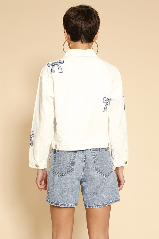 Embroidered Bow Denim Jacket | Modern Boutique Fashion