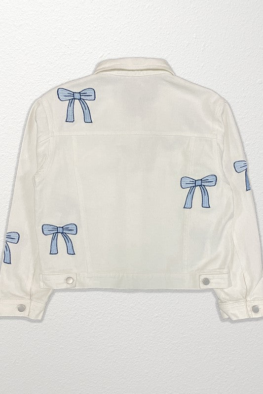 Embroidered Bow Denim Jacket | Modern Boutique Fashion