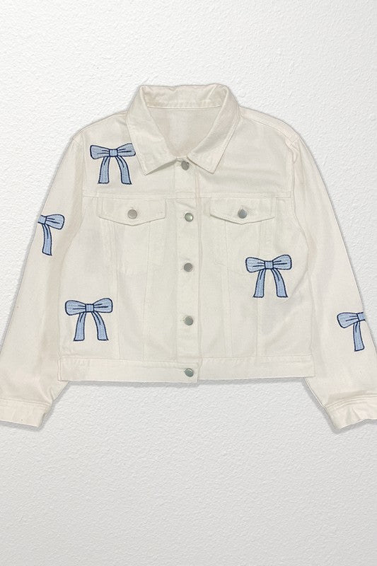 Embroidered Bow Denim Jacket | Modern Boutique Fashion