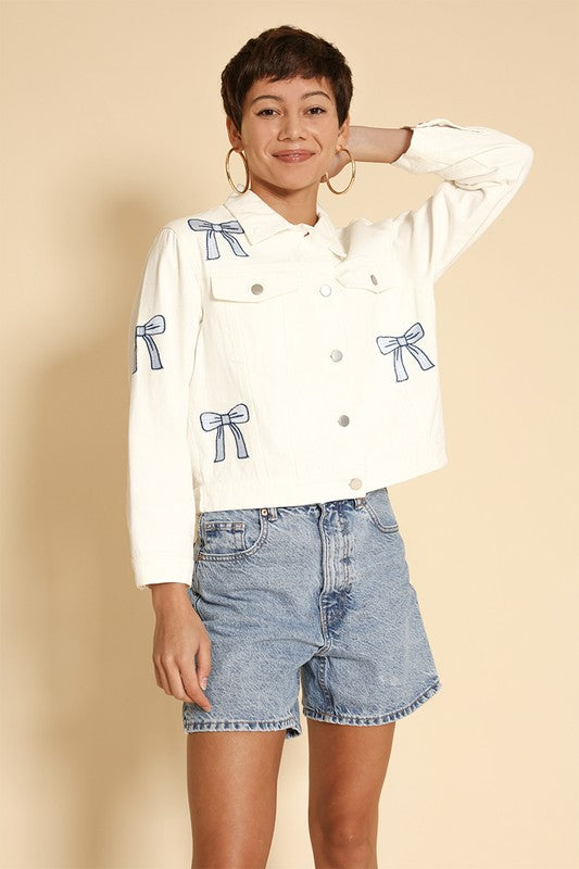 Embroidered Bow Denim Jacket | Modern Boutique Fashion
