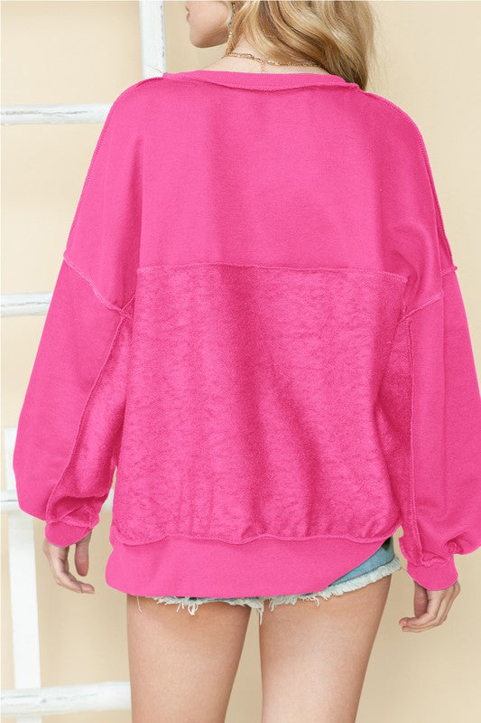 Cotton slouchy Drop Shoulder Henley Sweatshirt