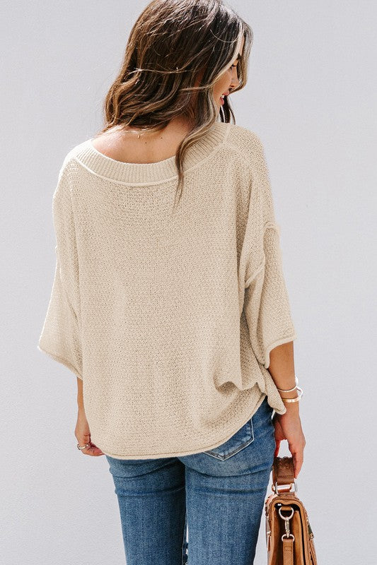 Cotton Khaki Beige cream Casual Heart Knit Sweater