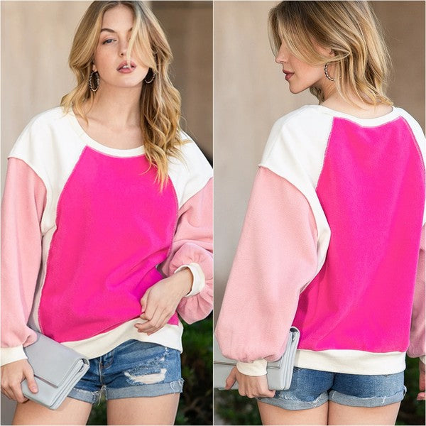 Barbie pink Casual Seam out Pullover Sweatshirt