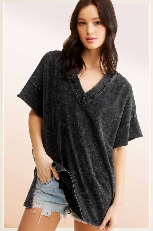 Mineral Washed Oversized Short Sleeve Top