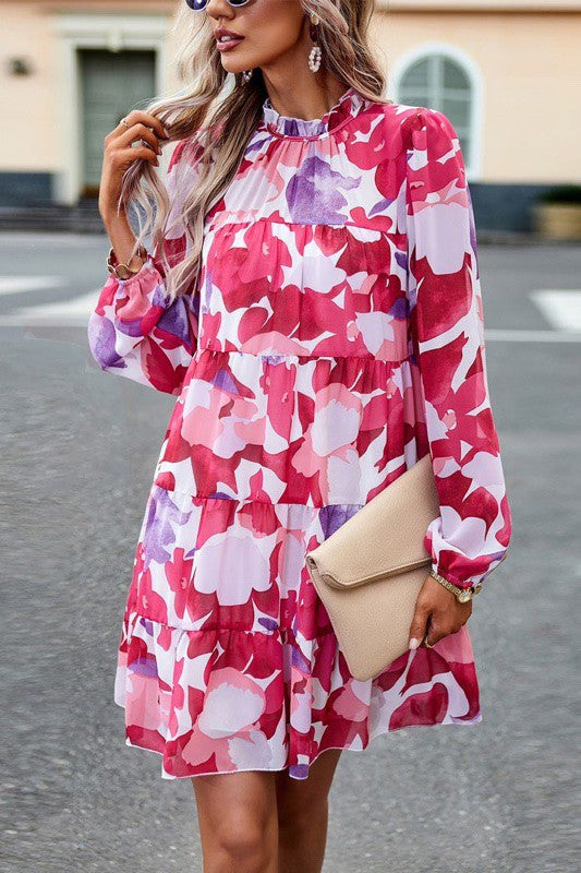 Tiered long sleeve floral dress