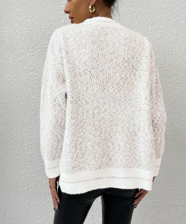 Warm White Frenchy Marled Knit Cardigan