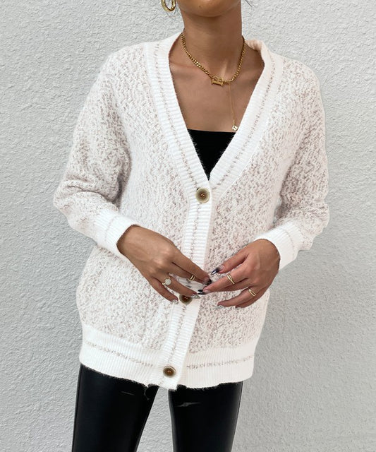 Warm White Frenchy Marled Knit Cardigan