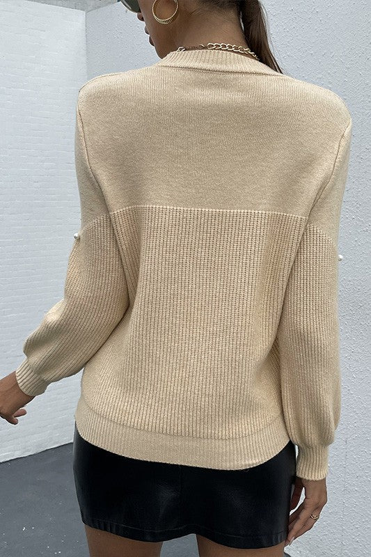 Cream Essence Pearls Beaded Sweater