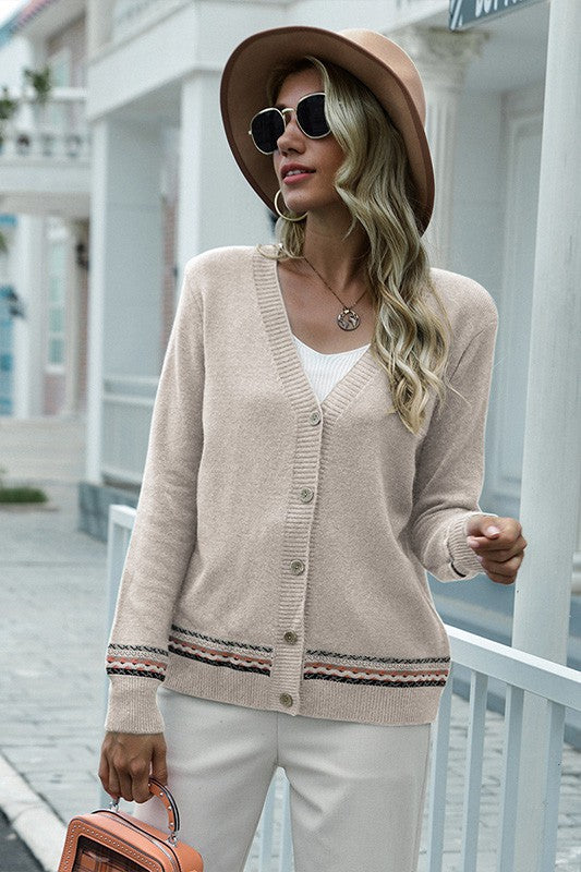 Apricot Striped Pattern Drop Shoulder Cardigan