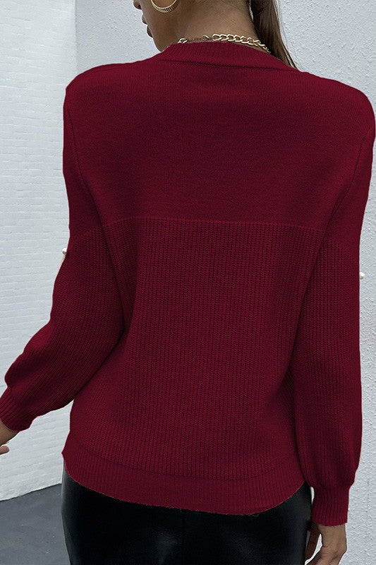 Red Essence Pearls Beaded Sweater