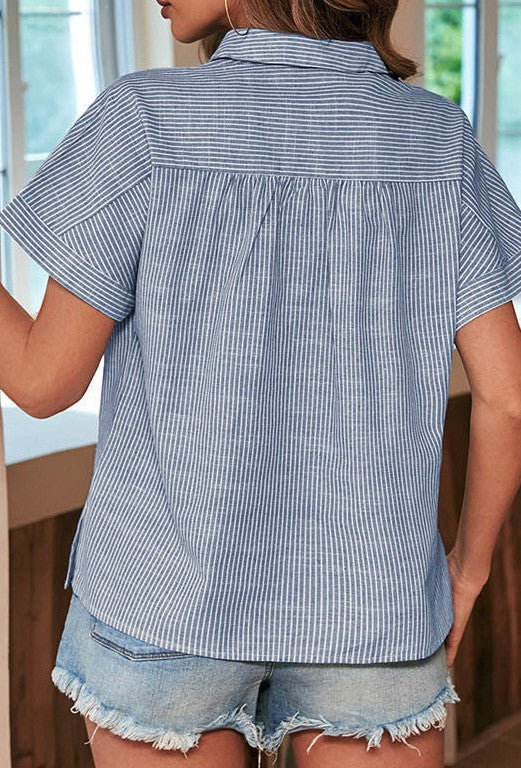 Striped half button short sleeve shirt