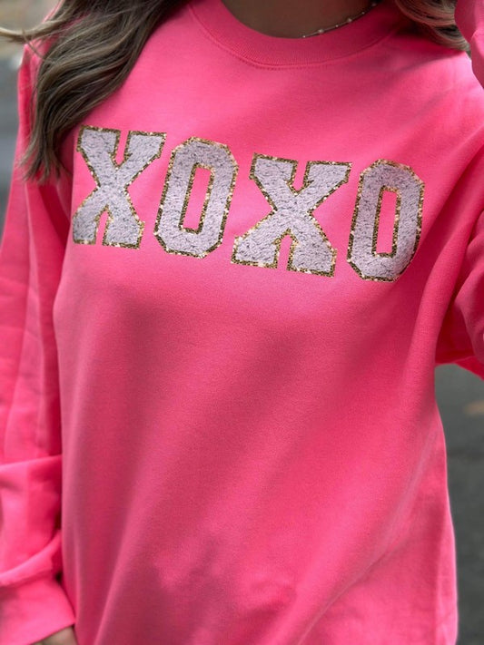 Neon Pink XOXO Faux Patch Sweatshirt