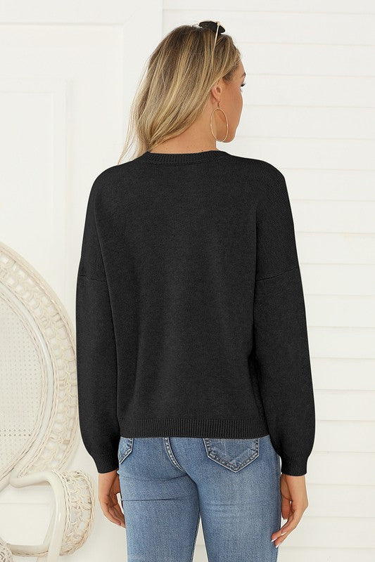 black front lace detail drop shoulder sweater