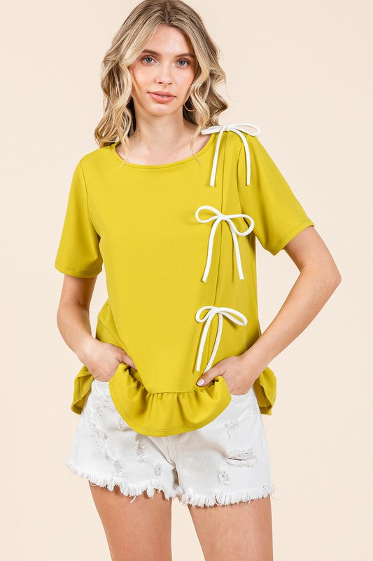 3-Bow Short Sleeve Top