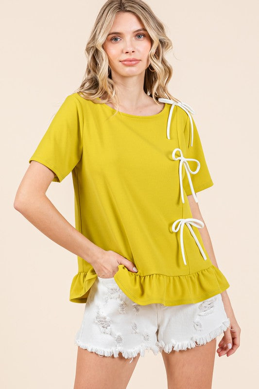 3-Bow Short Sleeve Top