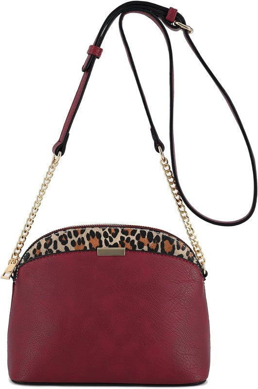 Leopard Accent Small Dome Crossbody Bag