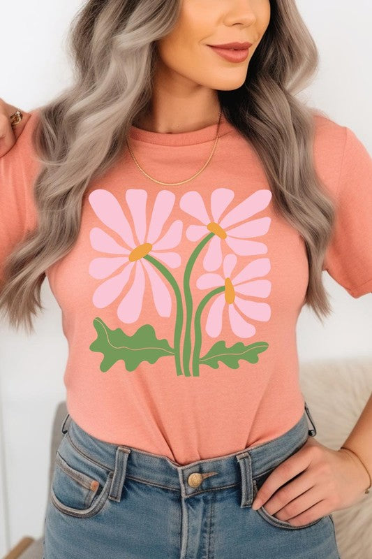 Botanical Pink Daisy Flowers Graphic T Shirts