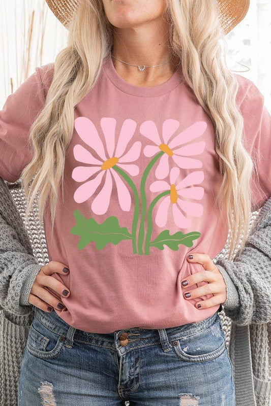 Botanical Pink Daisy Flowers Graphic T Shirts
