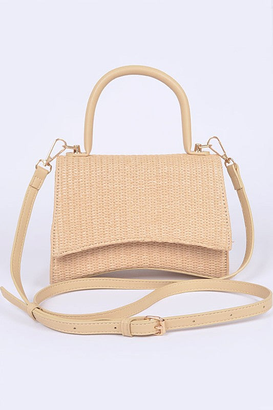 Faux Straw Top Handle Crossbody Swing Bag