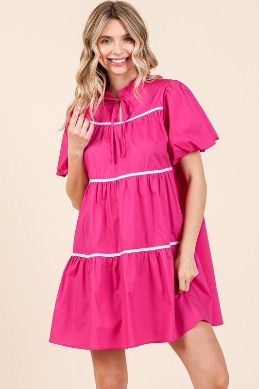 Piping Detailed Babydoll Mini Dress