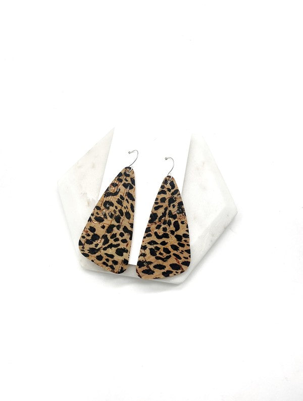 Leopard Corkleather Angle Wedge Leather Earrings