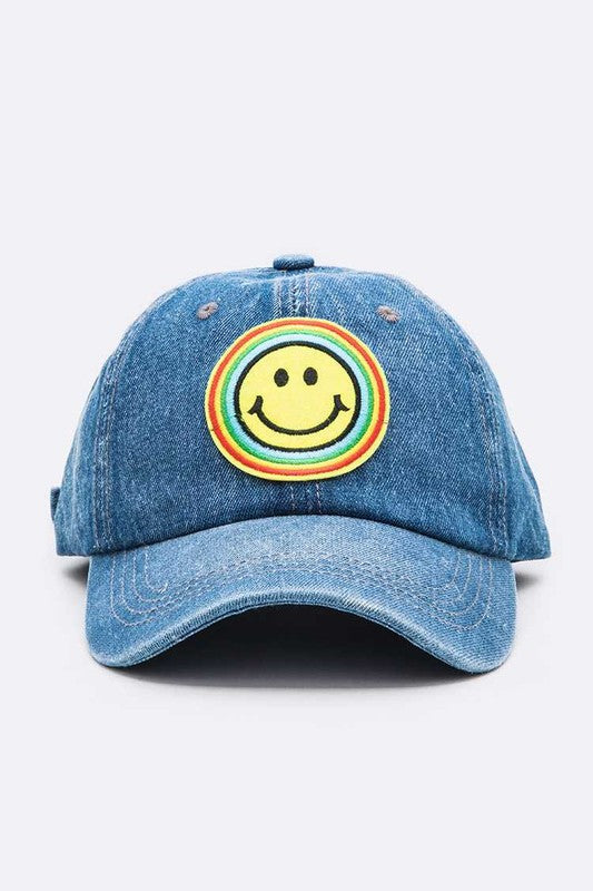 Rainbow Smiley Face Denim Cap | Modern Boutique Fashion