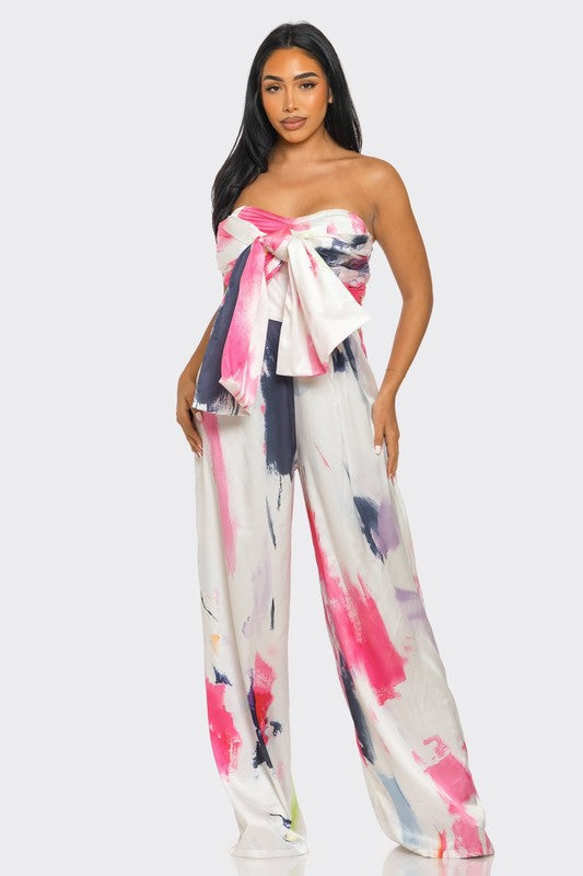 Abstract Elegance Printed Wide Leg Jumpsuit