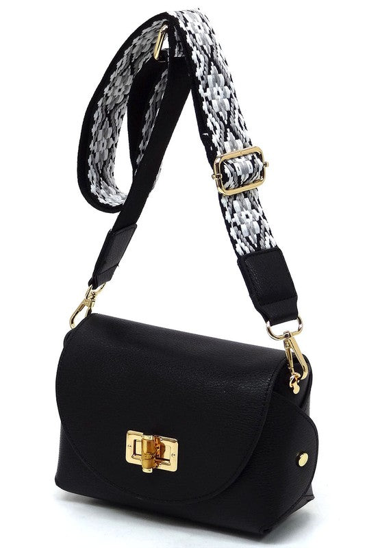 Bamboo Twist Lock Flap Crossbody Bag