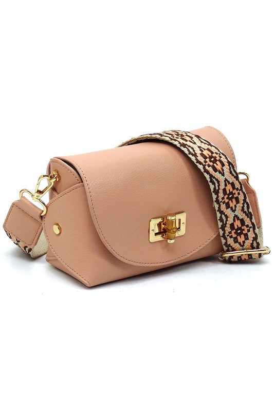 Bamboo Twist Lock Flap Crossbody Bag