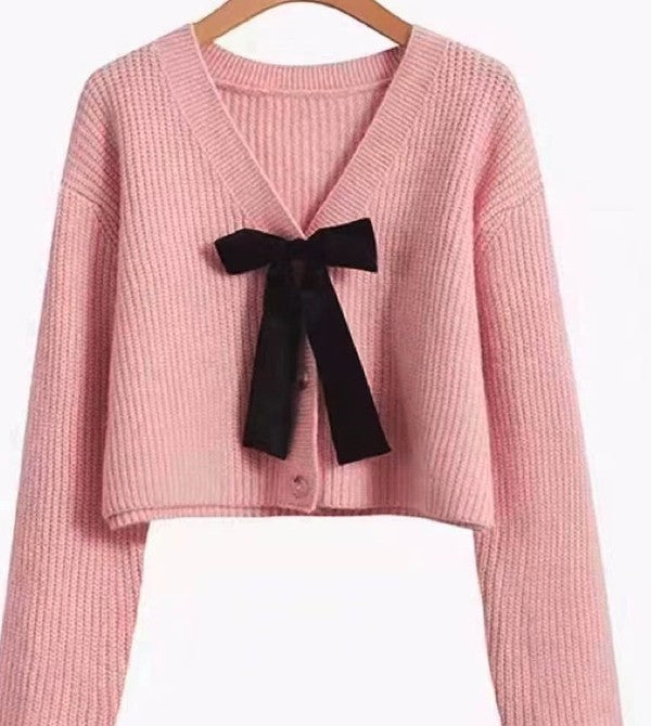 Bow Tie V-Neck Cropped Cardigan | Modern Boutique Fashion