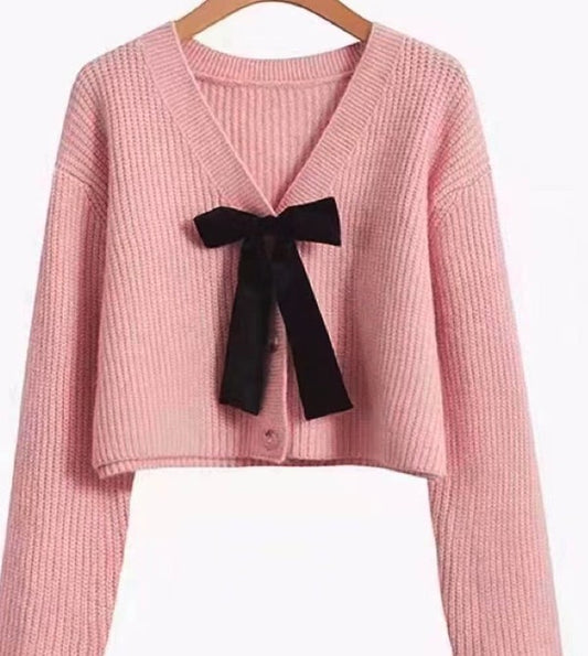 Bow Tie V-Neck Cropped Cardigan | Modern Boutique Fashion