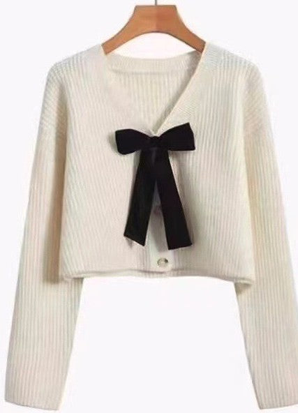 Bow Tie V-Neck Cropped Cardigan | Modern Boutique Fashion