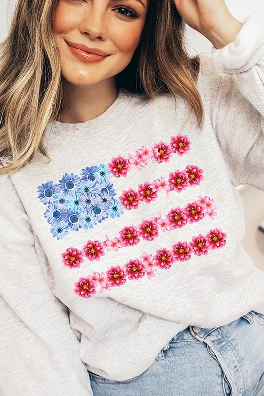 Flower USA Flag Graphic Fleece Sweatshirts