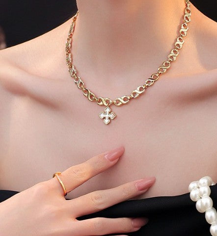 White Shell Cross Chain Necklace