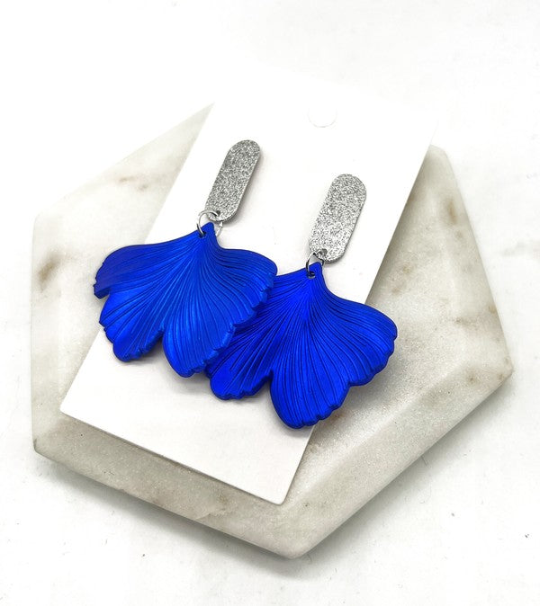 Royal Blue Ginkgo Leaf Earrings Fourth July