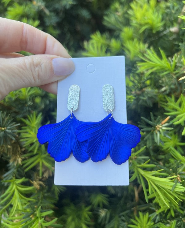 Royal Blue Ginkgo Leaf Earrings Fourth July