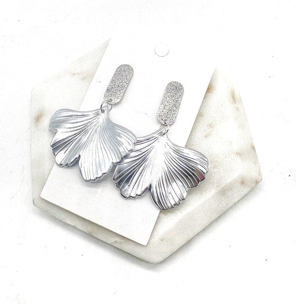 Silver Ginkgo Leaf Earrings