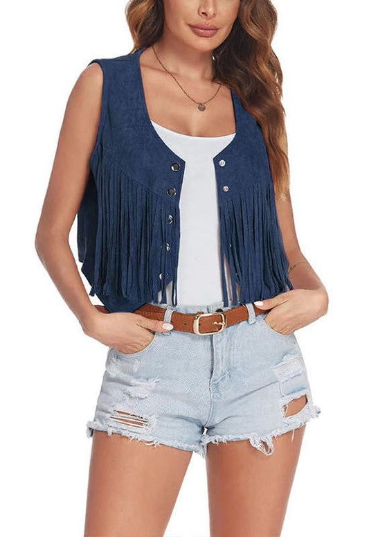 Cropped fringe vest