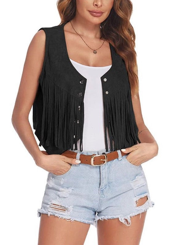 Cropped fringe vest