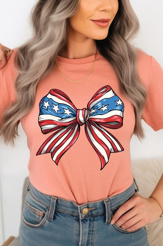 Coquette American Flag Bow Graphic T Shirts