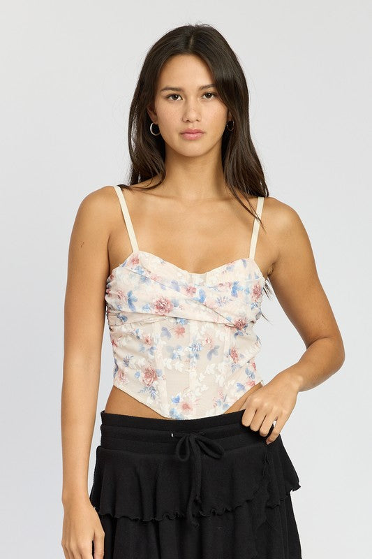 FLORAL MESH CORSET TOP