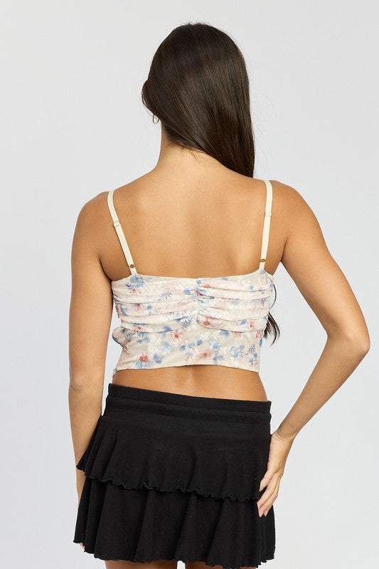 FLORAL MESH CORSET TOP