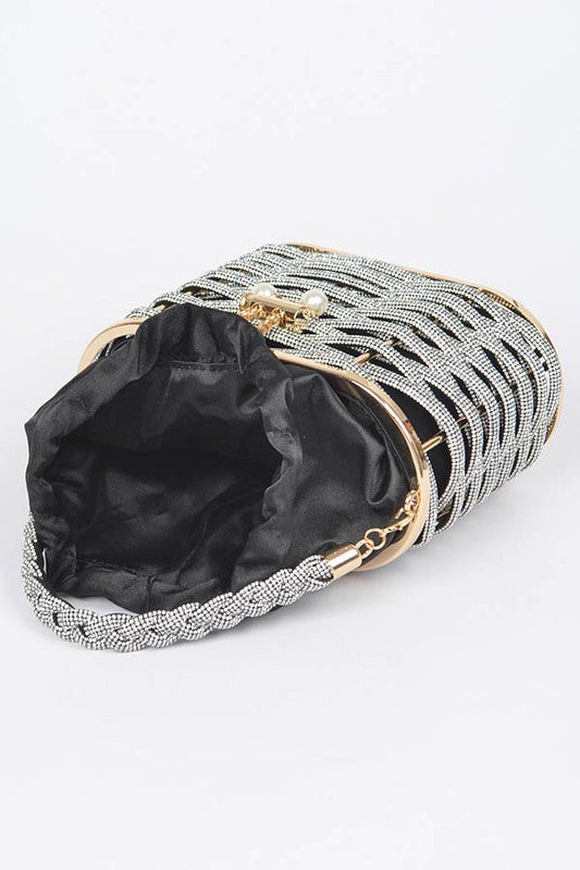 Weaved Rhinestone Basket Box Clutch