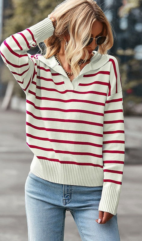 V-Neck Striped Sweater | Modern Boutique Fashion