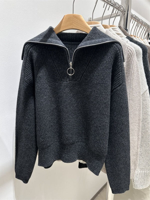 Ribbed half zip sweater