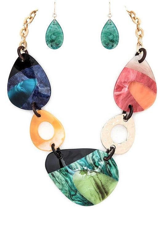 Mix Media Resin Statement Necklace Set