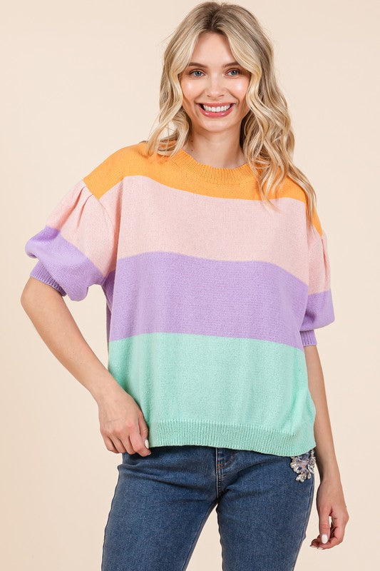 Color Block Knit Sweater Top