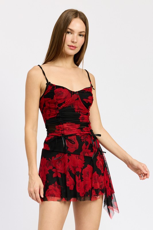 FLORAL RUCHED CORSET TOP