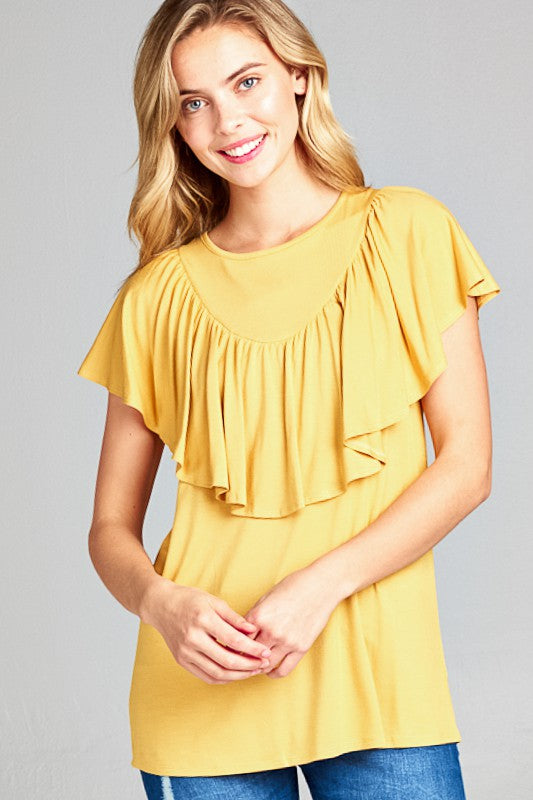 SOLID RUFFLE DETAIL CASUAL TOP