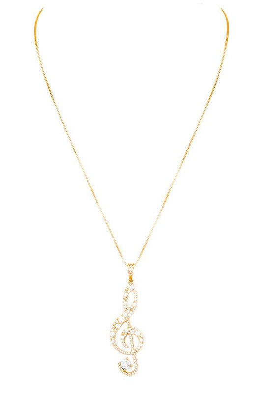 Treble Clef Cubic Zirconia Pendant Necklace